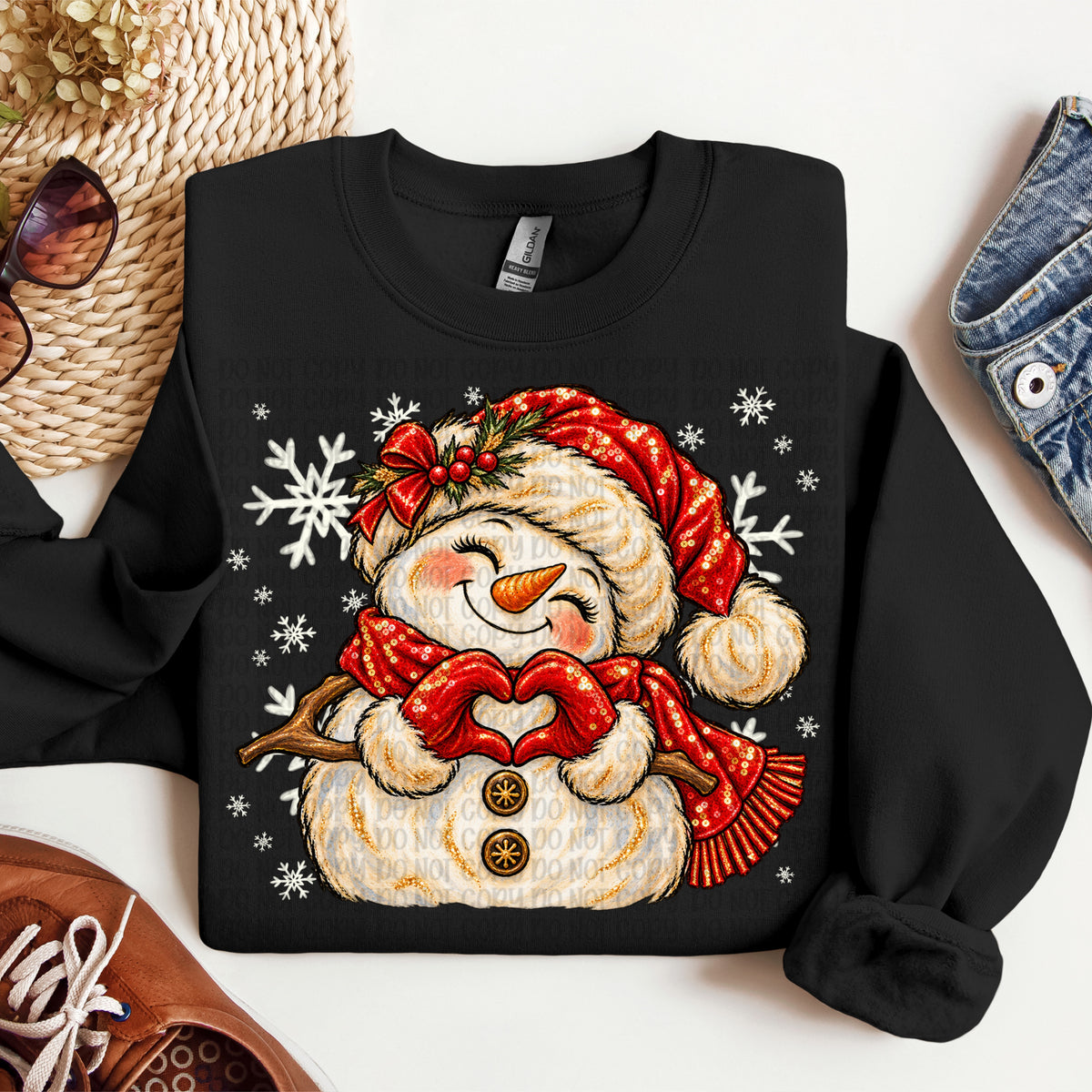 Snowman heart hands with snowflakes (VP) DTF Transfer