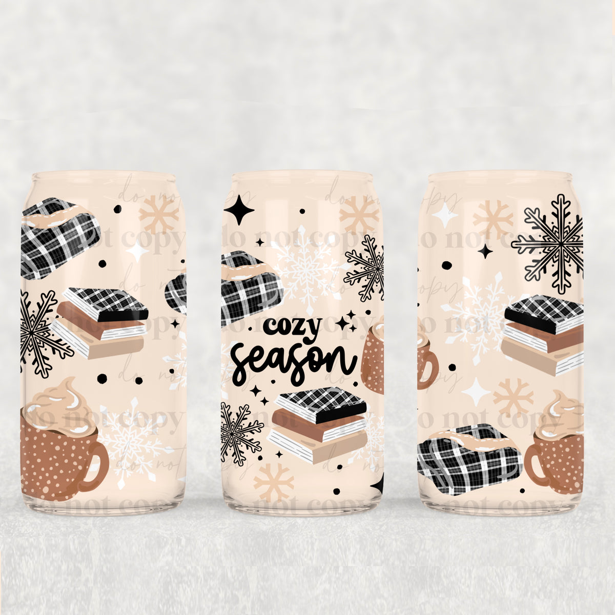 cozy season books and black snowflakes 1963 (CSC) UV DTF WRAP