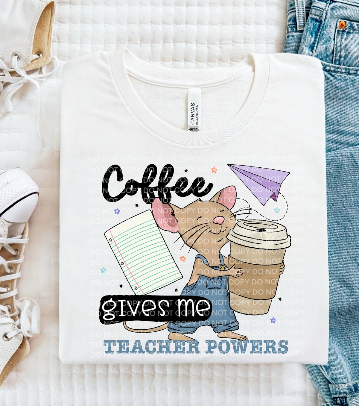 Coffee gives me teacher powers mouse (SCG) DTF transfer