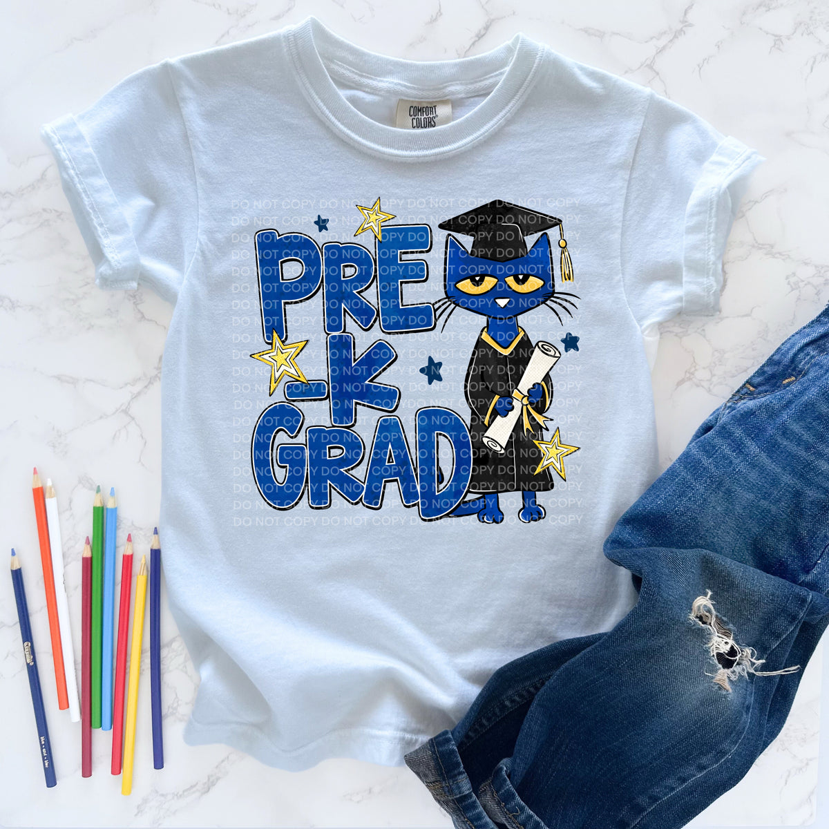 Pre K grad blue cat (SCG) DTF Transfer