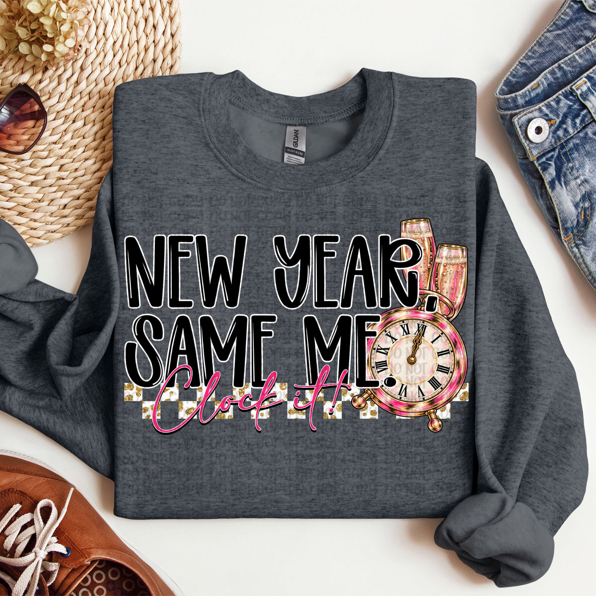 New year same me clock it pink and gold (VP) DTF Transfer