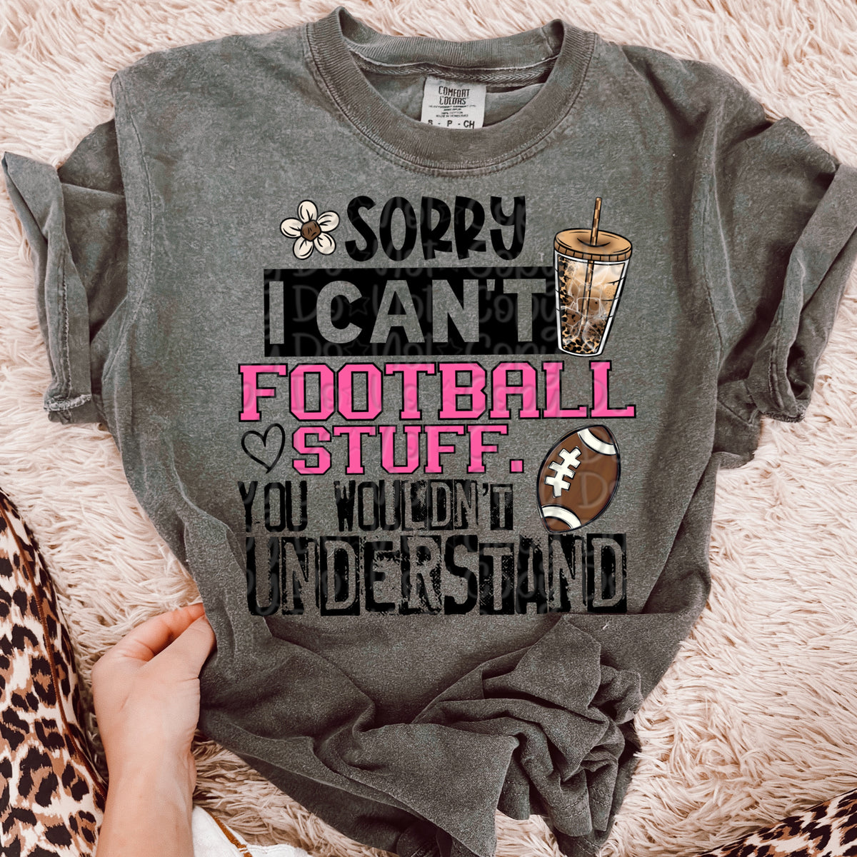 Sorry I can't football stuff black and pink (Virgo) 109230 DTF transfer
