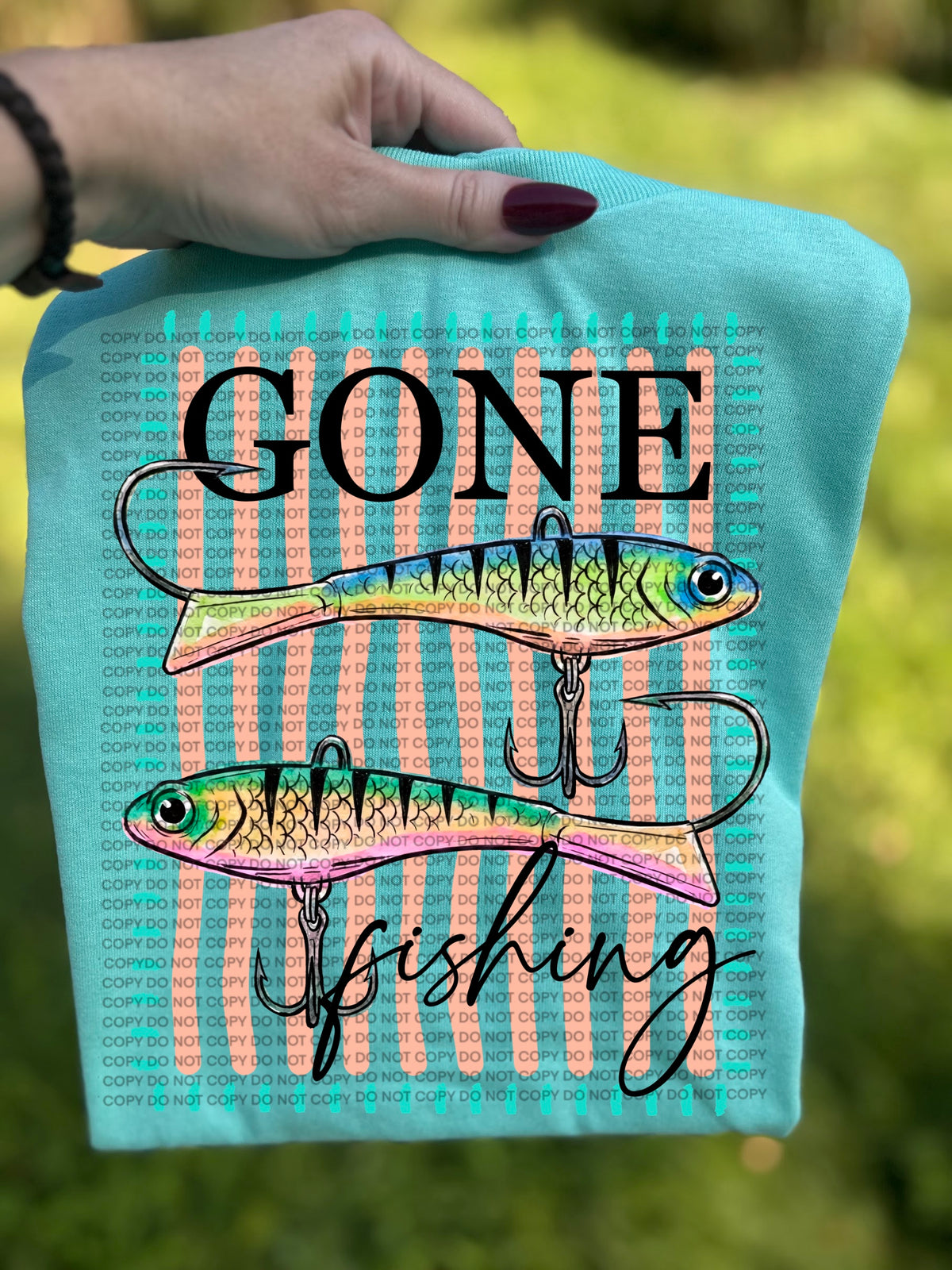 Gone fishing peach strips (SCG) DTF Transfer