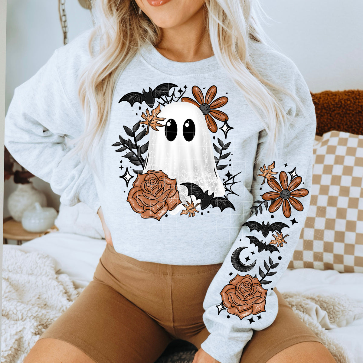 Ghost BLACK bats neutral floral (CSC) DTF transfer