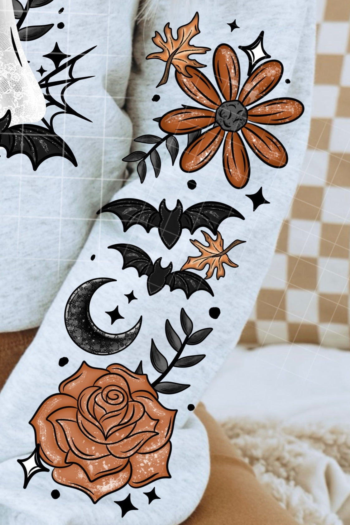 Ghosts black bats NEUTRAL floral SLEEVE (CSC) DTF transfer