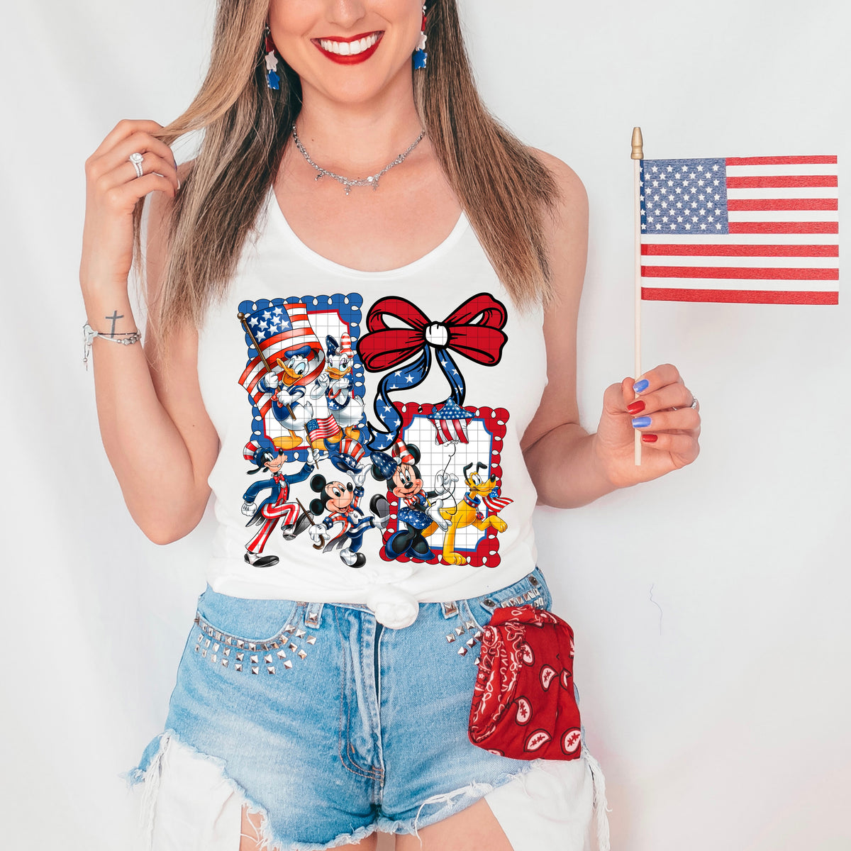 Mouse patriotic frames with bow (DD) DTF Transfer