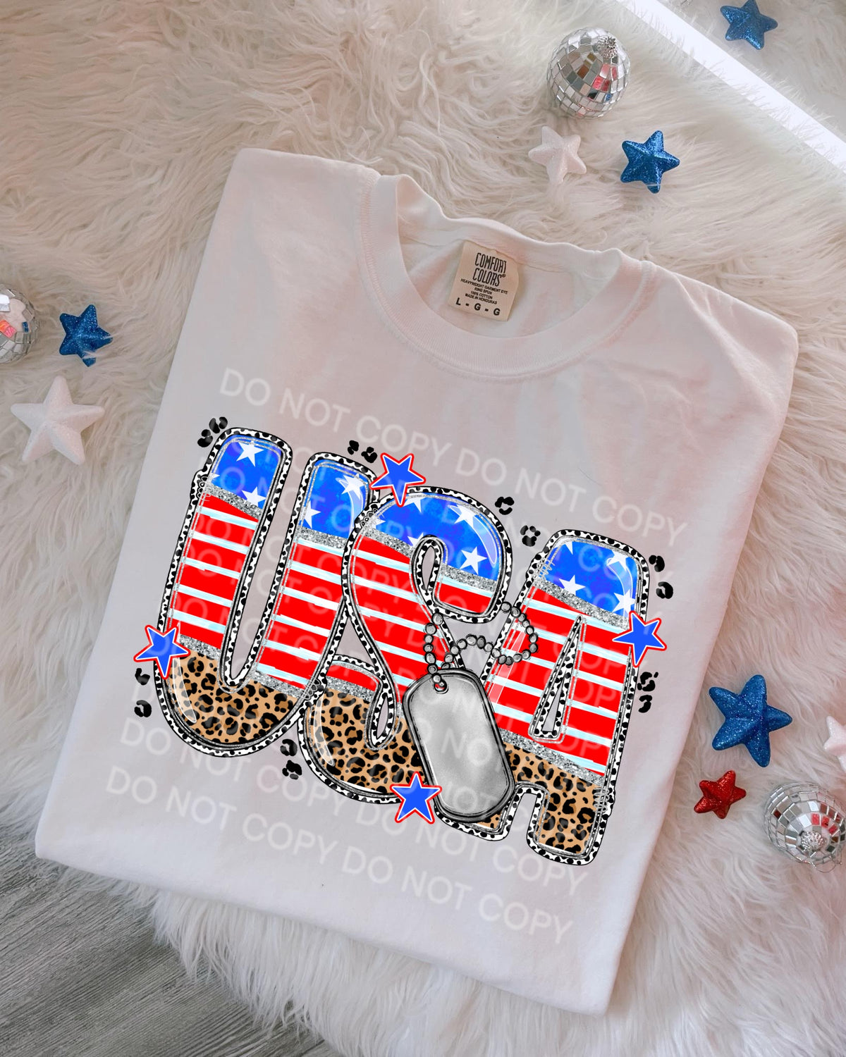 USA stars and stripes and leopard with dog tag (SCG) 102089 DTF transfer
