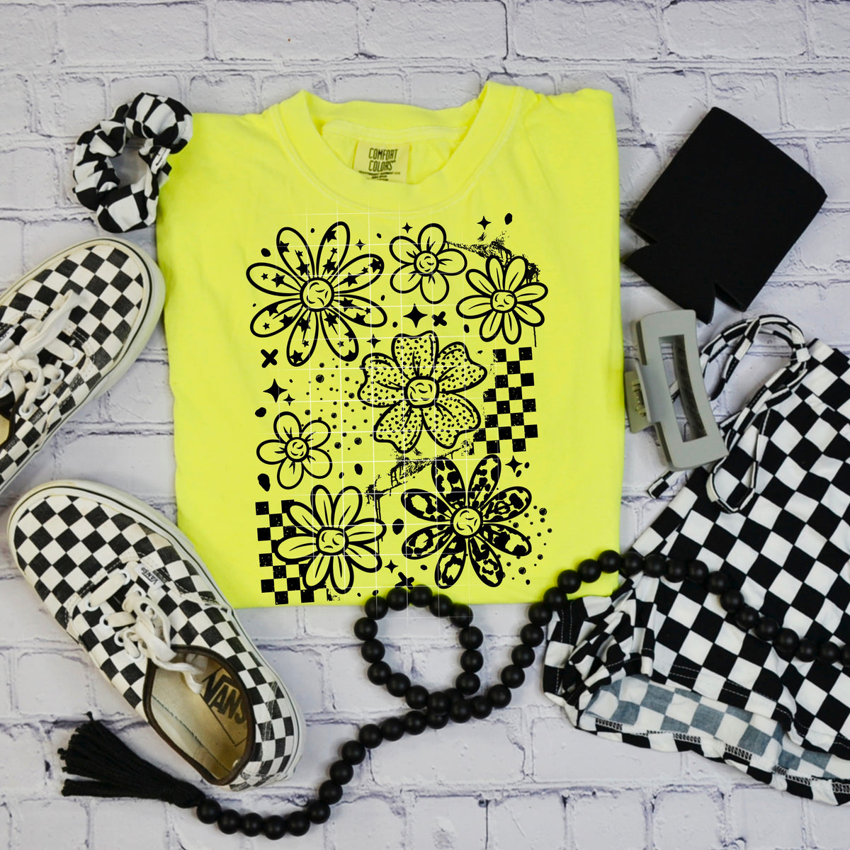 Black floral collage checkered (CSC) DTF transfer