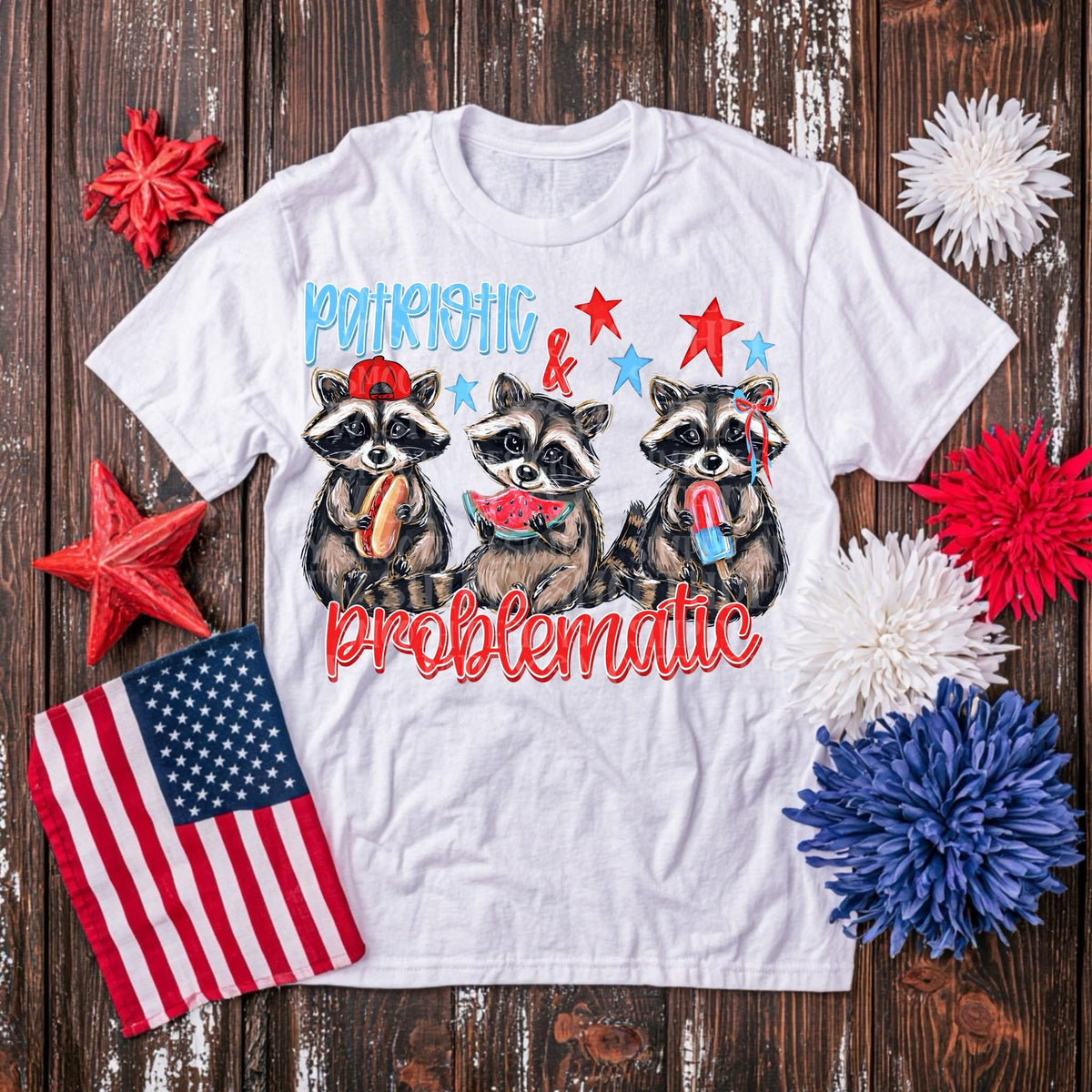 Patriotic & problematic raccoon (SSD) DTF Transfer