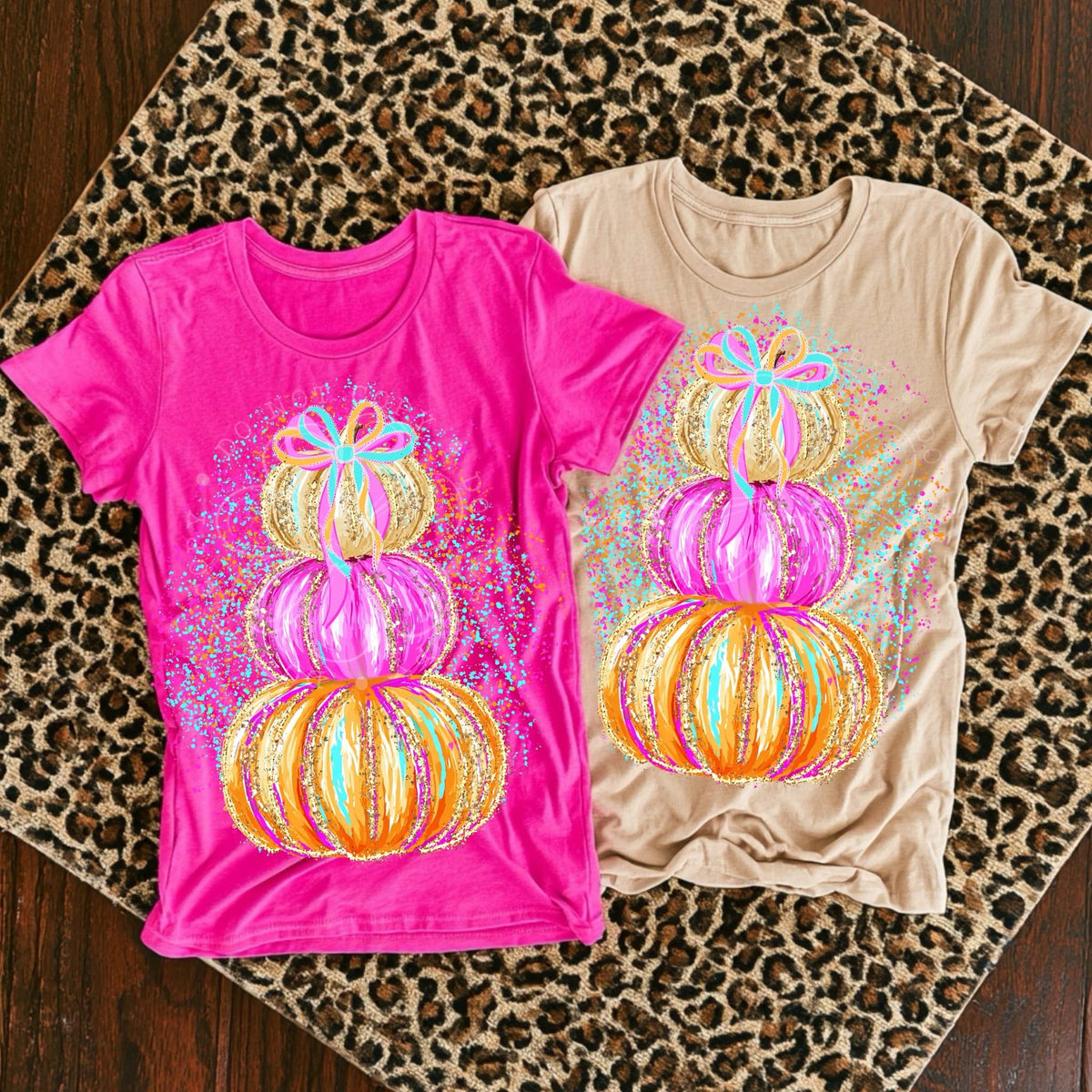 Pink and orange splatter stacked pumpkins (SSD) DTF Transfer