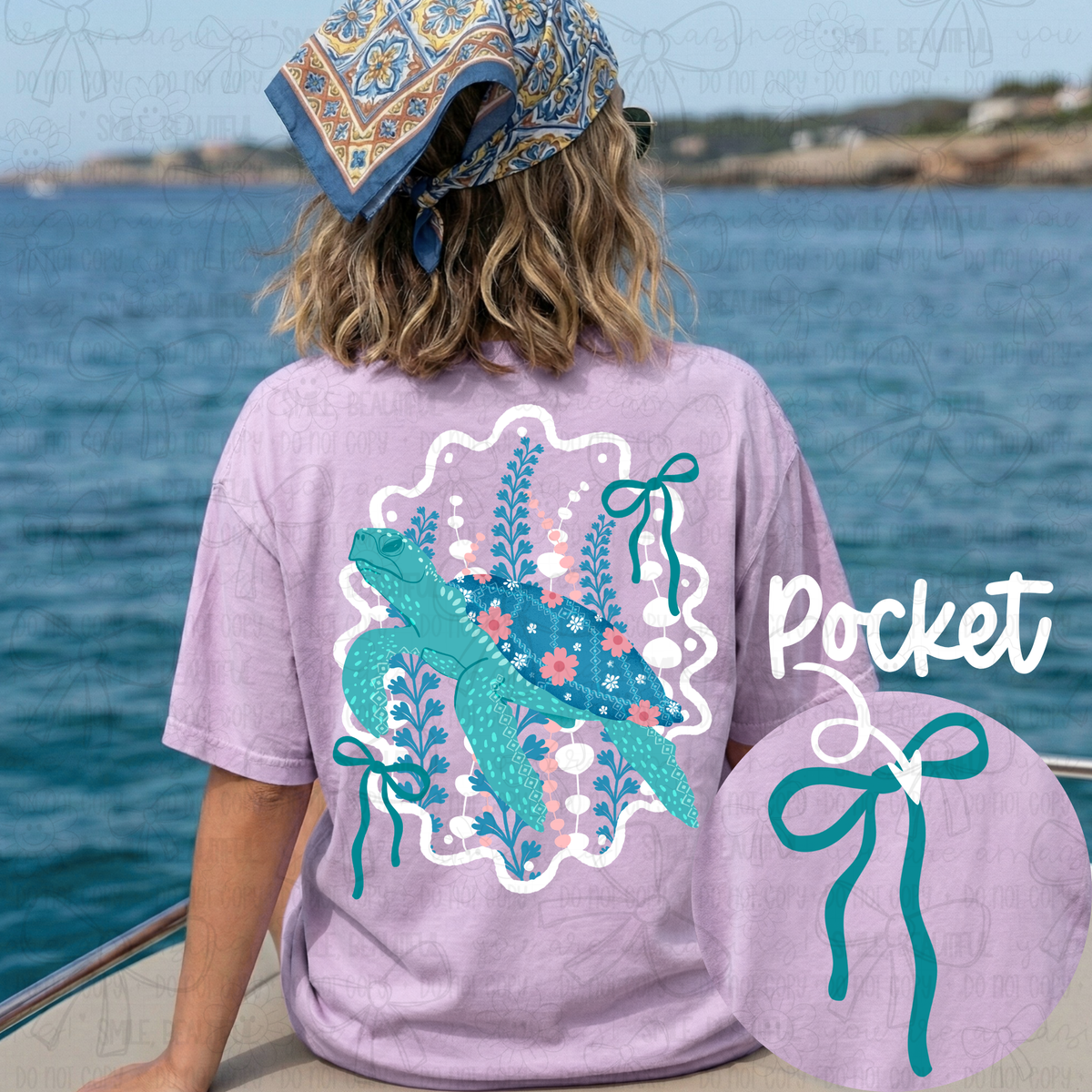 Teal Bow POCKET ONLY (Carter) DTF TRANSFER