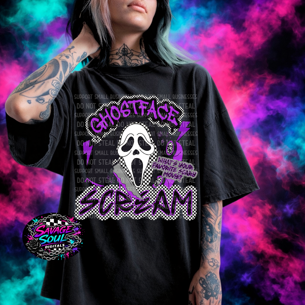 Scream checker and purple (DD) DTF Transfer