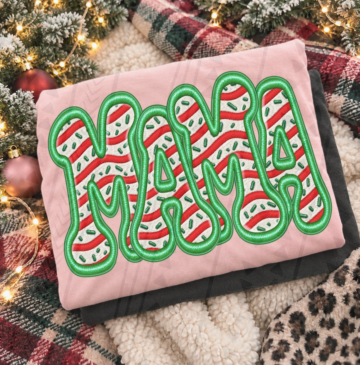 Mama Christmas cake embroidery DTF Transfer