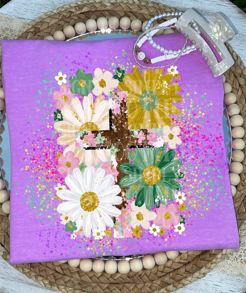 Brown cross floral splatter (SSD) DTF Transfer