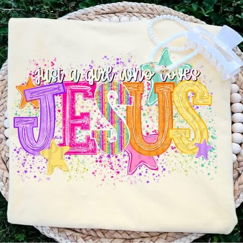 Just a girl who loves Jesus splatter (SSD) DTF Transfer