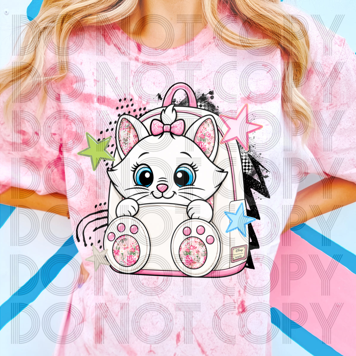White cat backpack (Renewed) DTF Transfer