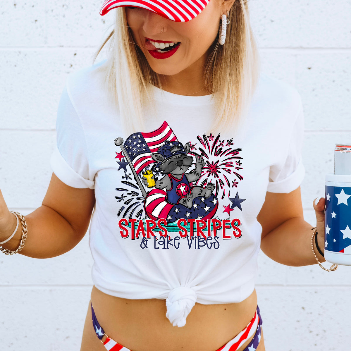 Stars Stripes & Lake Vibes Raccoon (ABD) DTF transfer