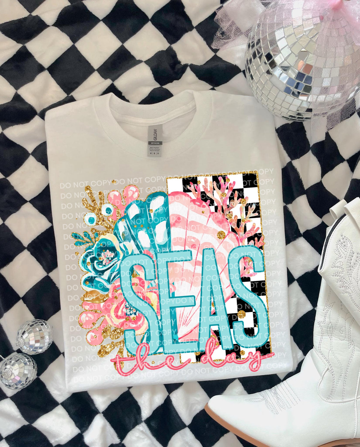 Seas shells and checkered print (SCG) DTF