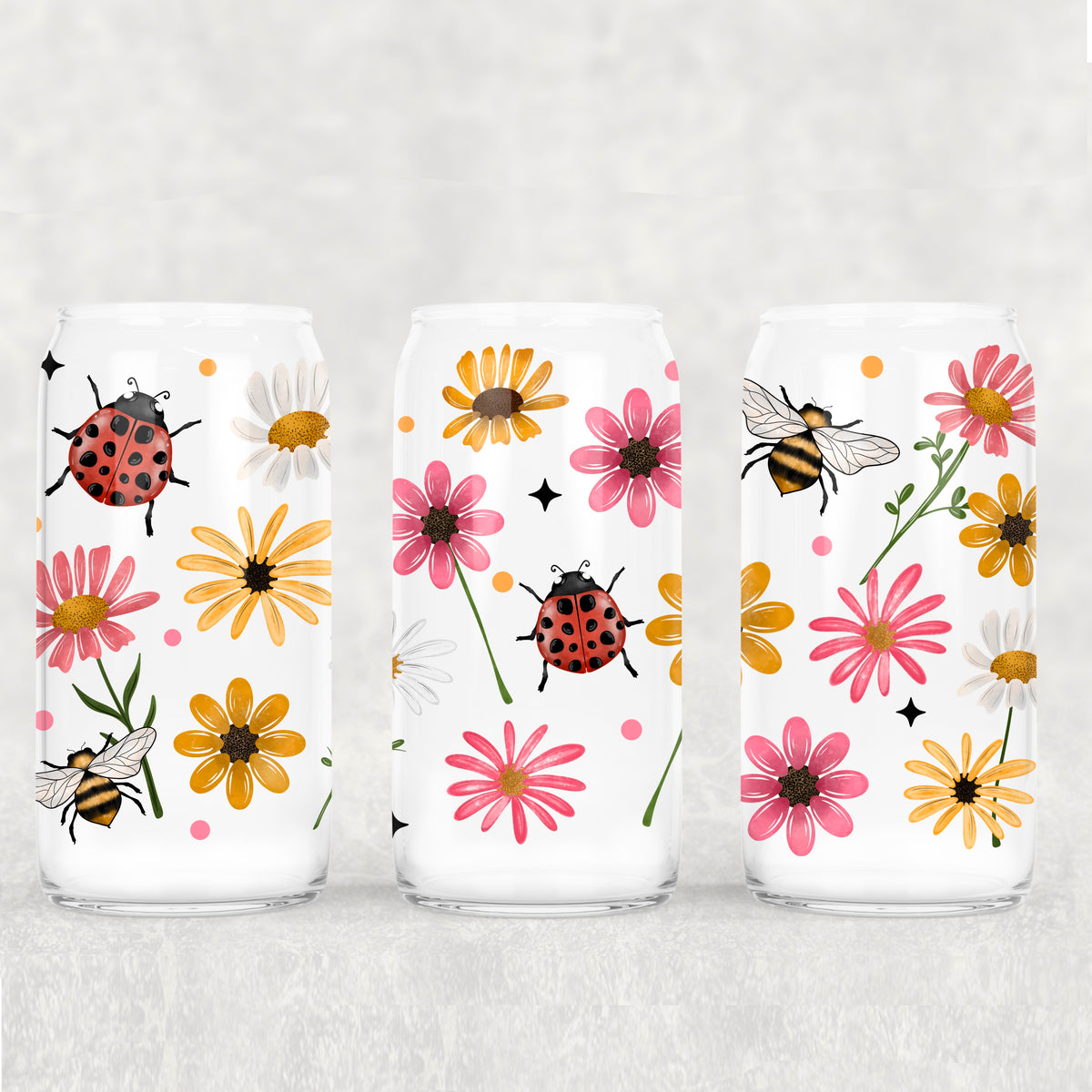 2367 pink and yellow flowers with ladybug and bee (CSC) UV DTF WRAP