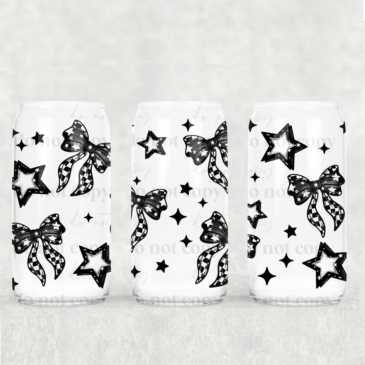 2374 black and white checkered bows and stars (CSC) UV DTF WRAP