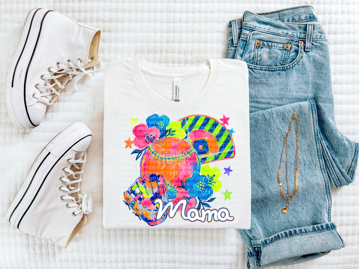 Baseball/softball mama NEON florals (SCG) DTF