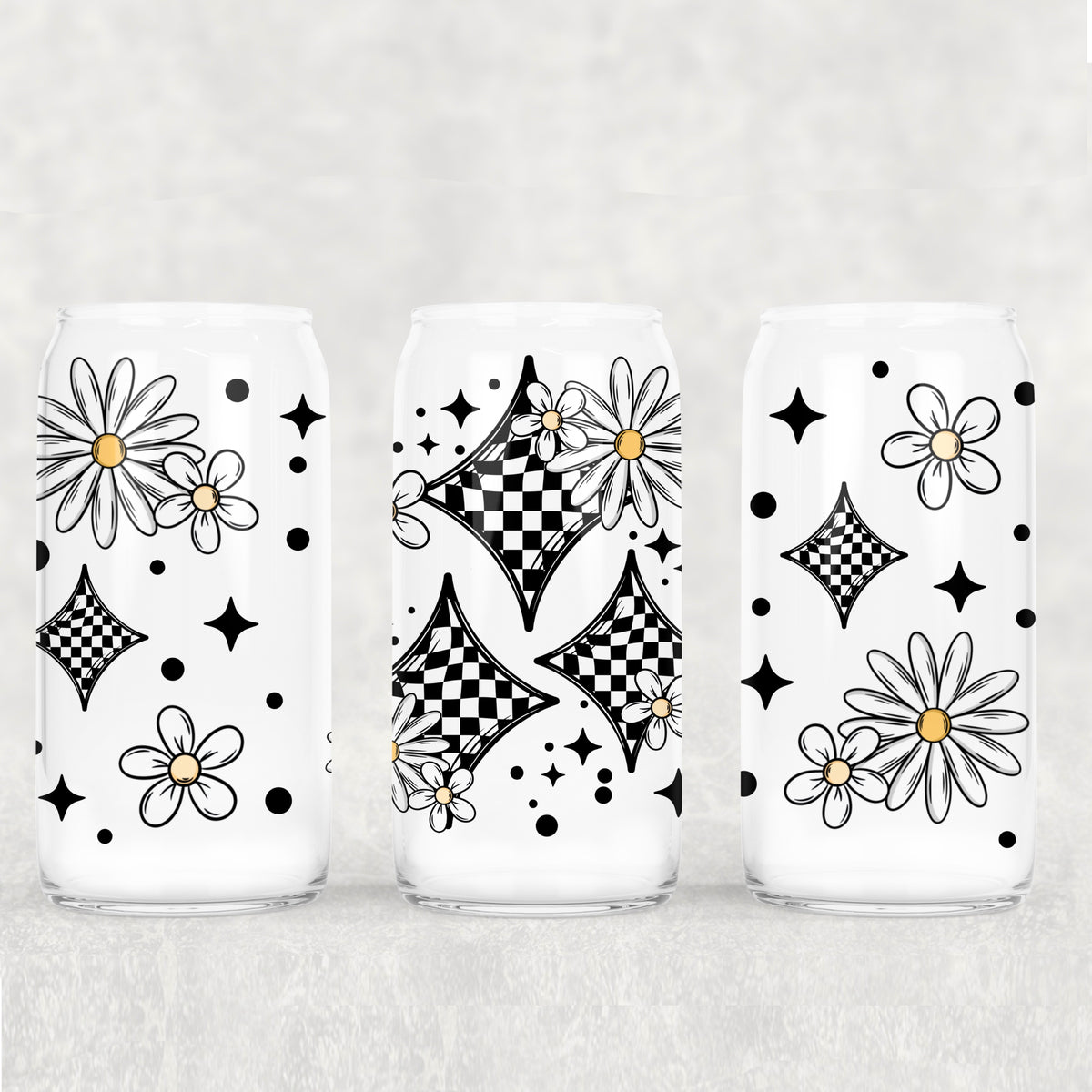 2420 checkered stars and white flowers (CSC) UV DTF WRAP
