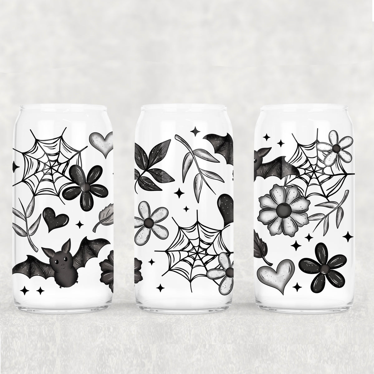 2427 gray black and white webs and flowers (CSC) UV DTF WRAP