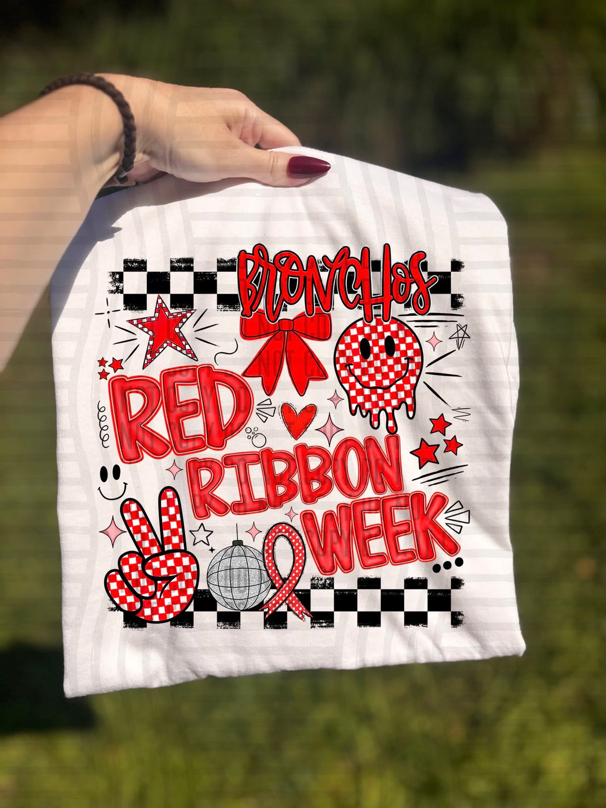 Bronchos Checker Red Ribbon Week (Caplinger) DTF Transfers