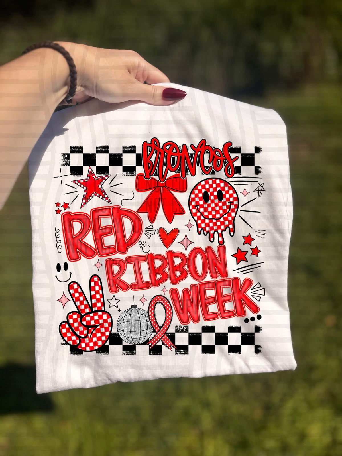 Broncos Checker Red Ribbon Week (Caplinger) DTF Transfers