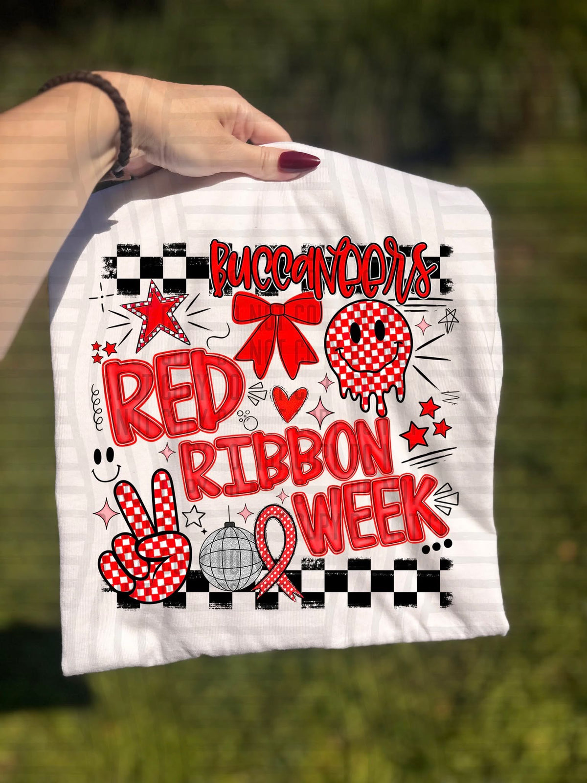 Buccaneers Checker Red Ribbon Week (Caplinger) DTF Transfers