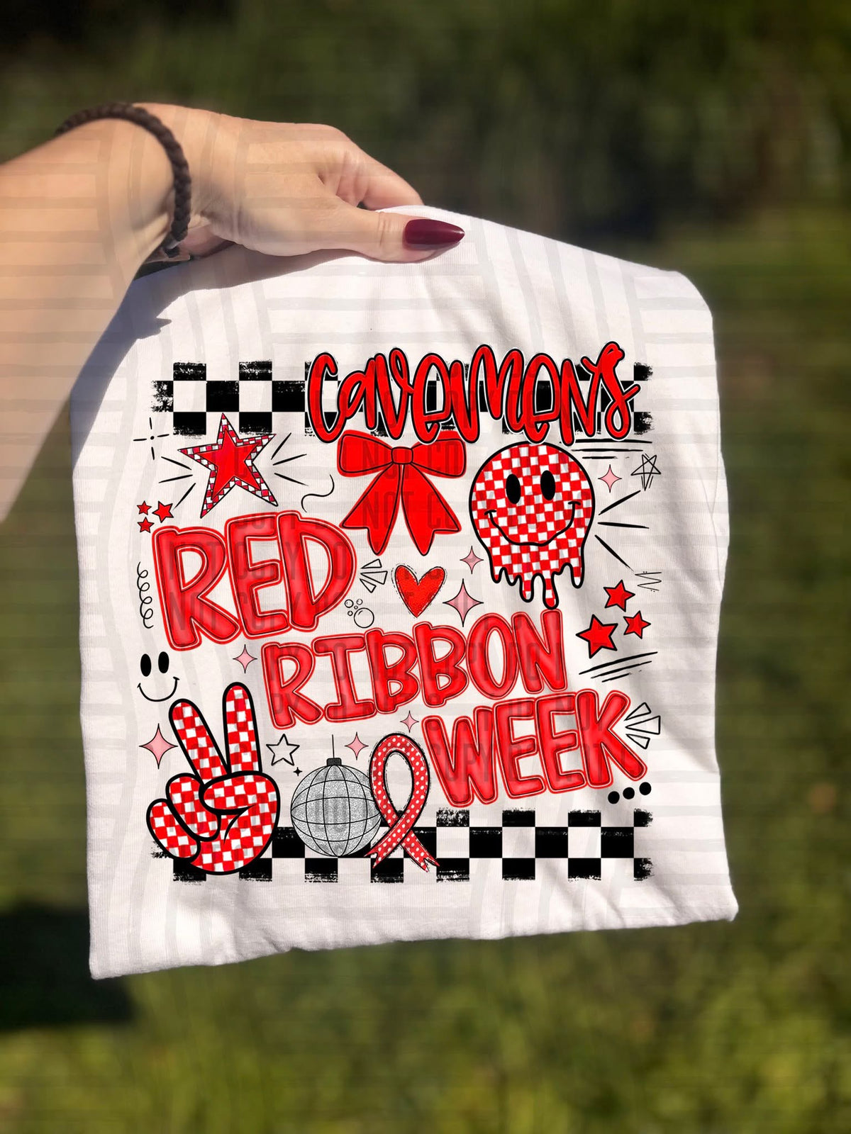 Cavemens Checker Red Ribbon Week (Caplinger) DTF Transfers