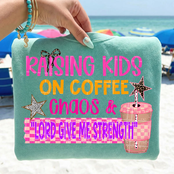 Raising kids on coffee chaos & lord give me strength (Virgo) DTF Transfer