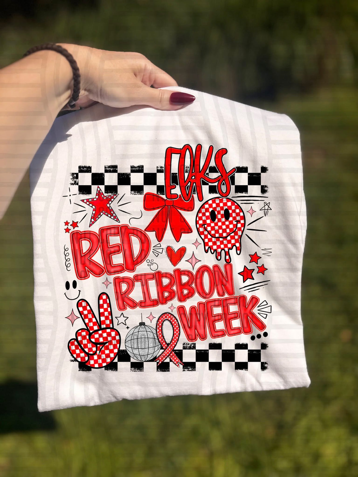 Elks Checker Red Ribbon Week (Caplinger) DTF Transfers