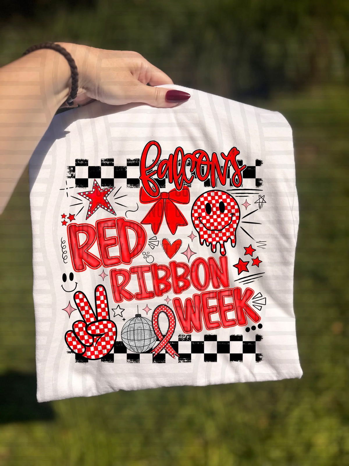Falcons Checker Red Ribbon Week (Caplinger) DTF Transfers
