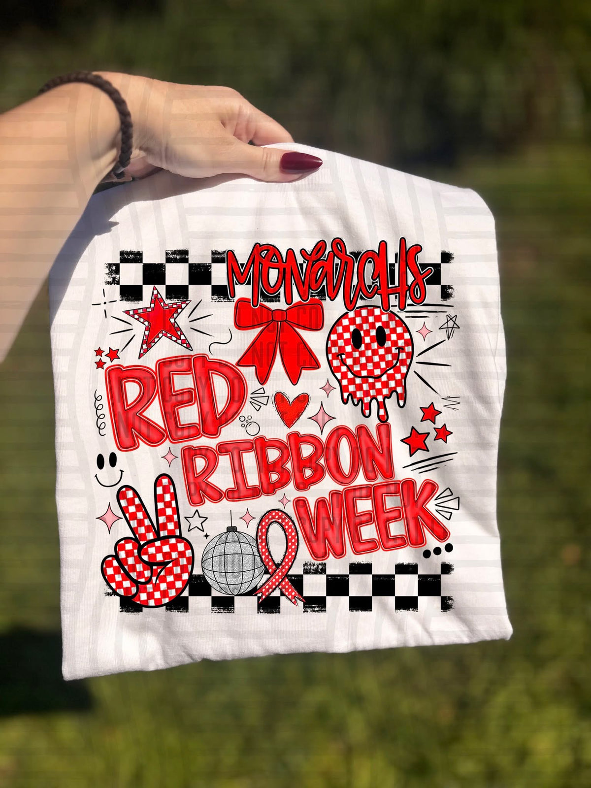 Monarchs Checker Red Ribbon Week (Caplinger) DTF Transfers