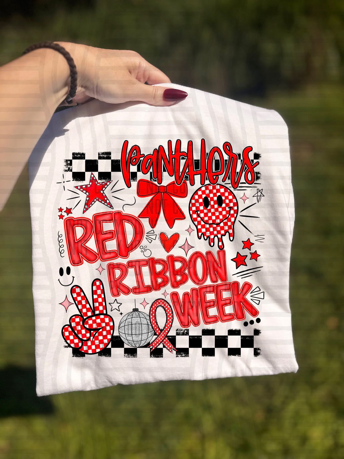 Panthers Checker Red Ribbon Week (Caplinger) DTF Transfers