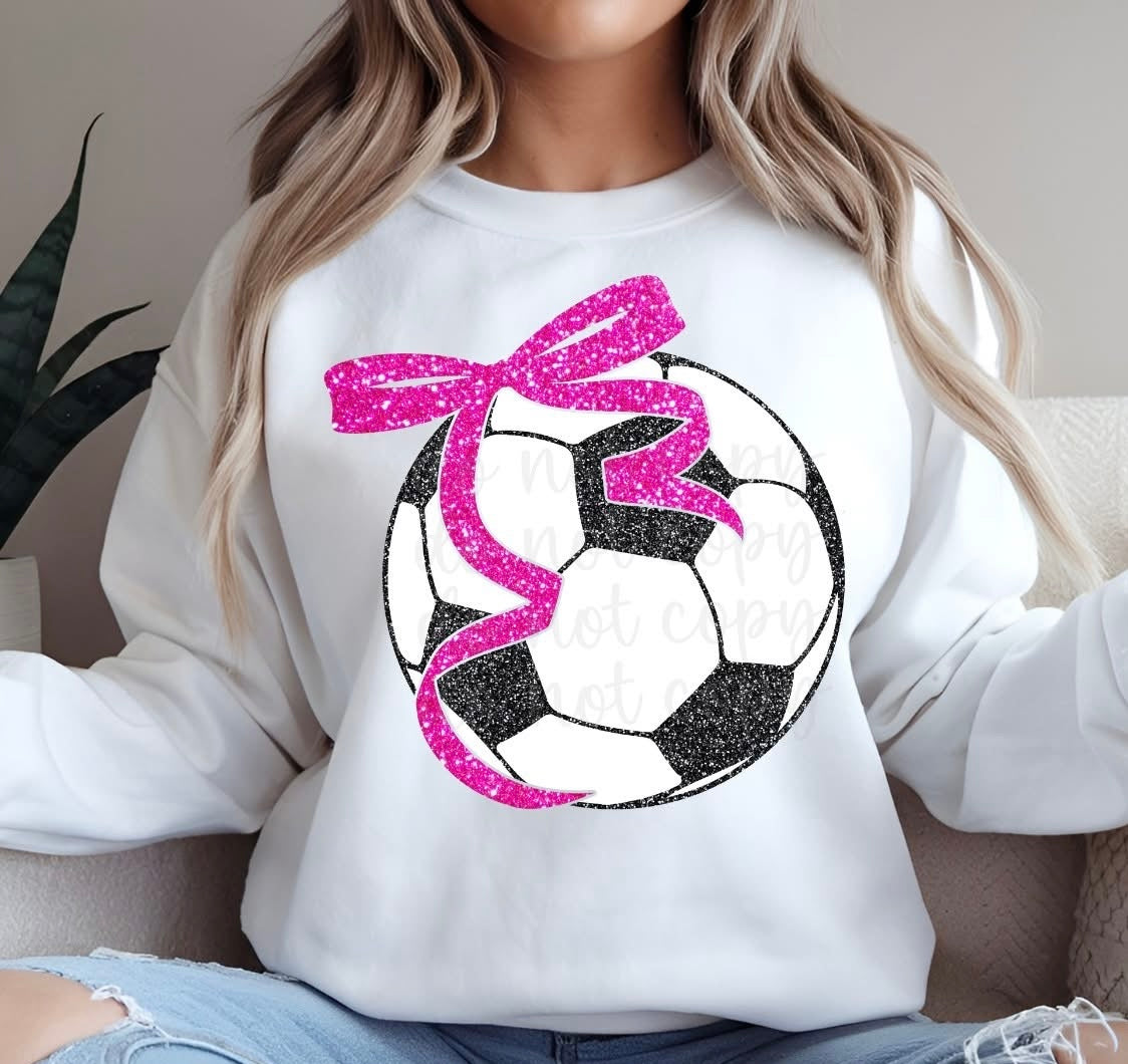 Faux Glitter Soccer Ball With Pink Bow (Parkers) 78562 DTF Transfer