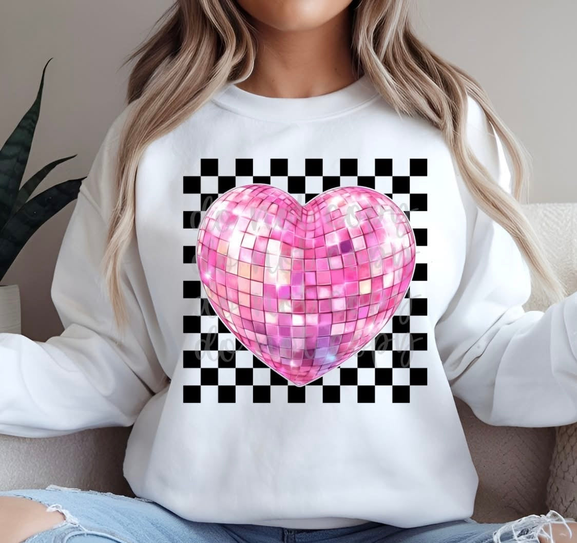 Valentine's Day Disco Ball Heart Checkered (Parkers) 78565 DTF Transfer