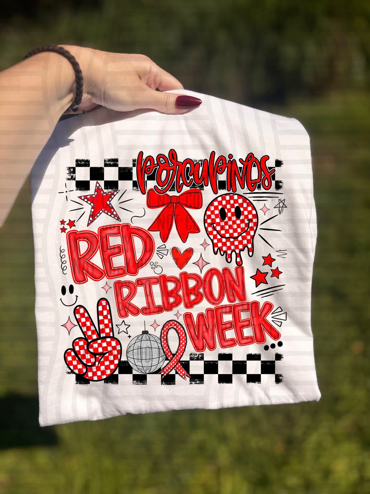 Porcupines Checker Red Ribbon Week (Caplinger) DTF Transfers