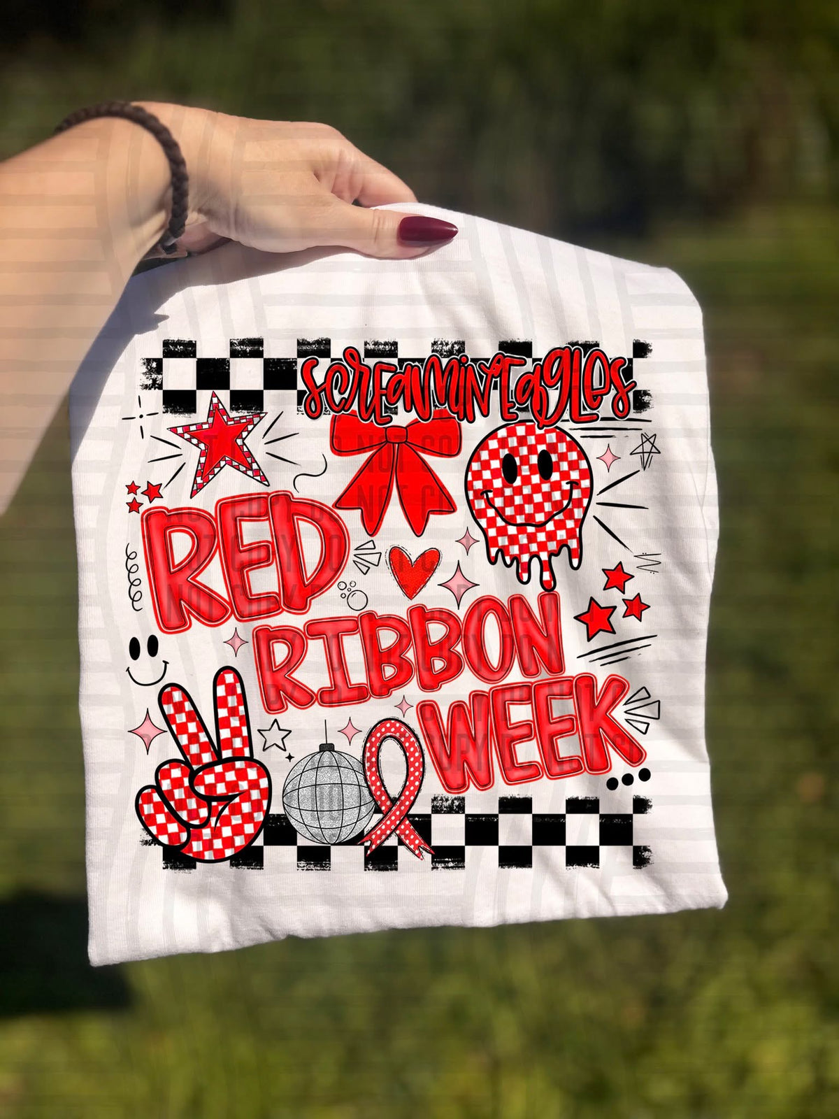 Screamin Eagles Checker Red Ribbon Week (Caplinger) DTF Transfers