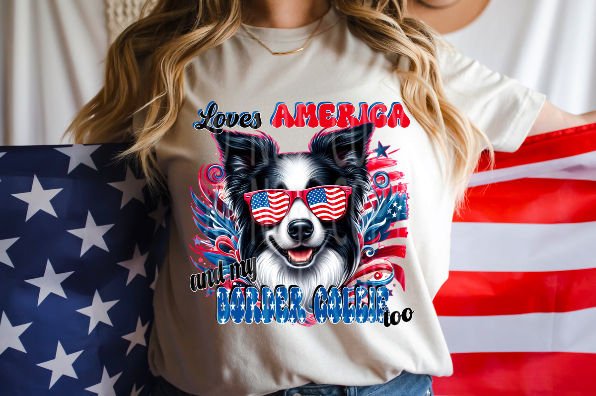 Loves America and my Border Collie too (DD) 98803 DTF transfer