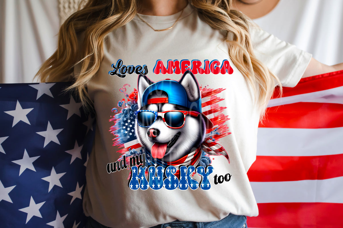 Loves America and my Husky too (DD) 98806 DTF transfer
