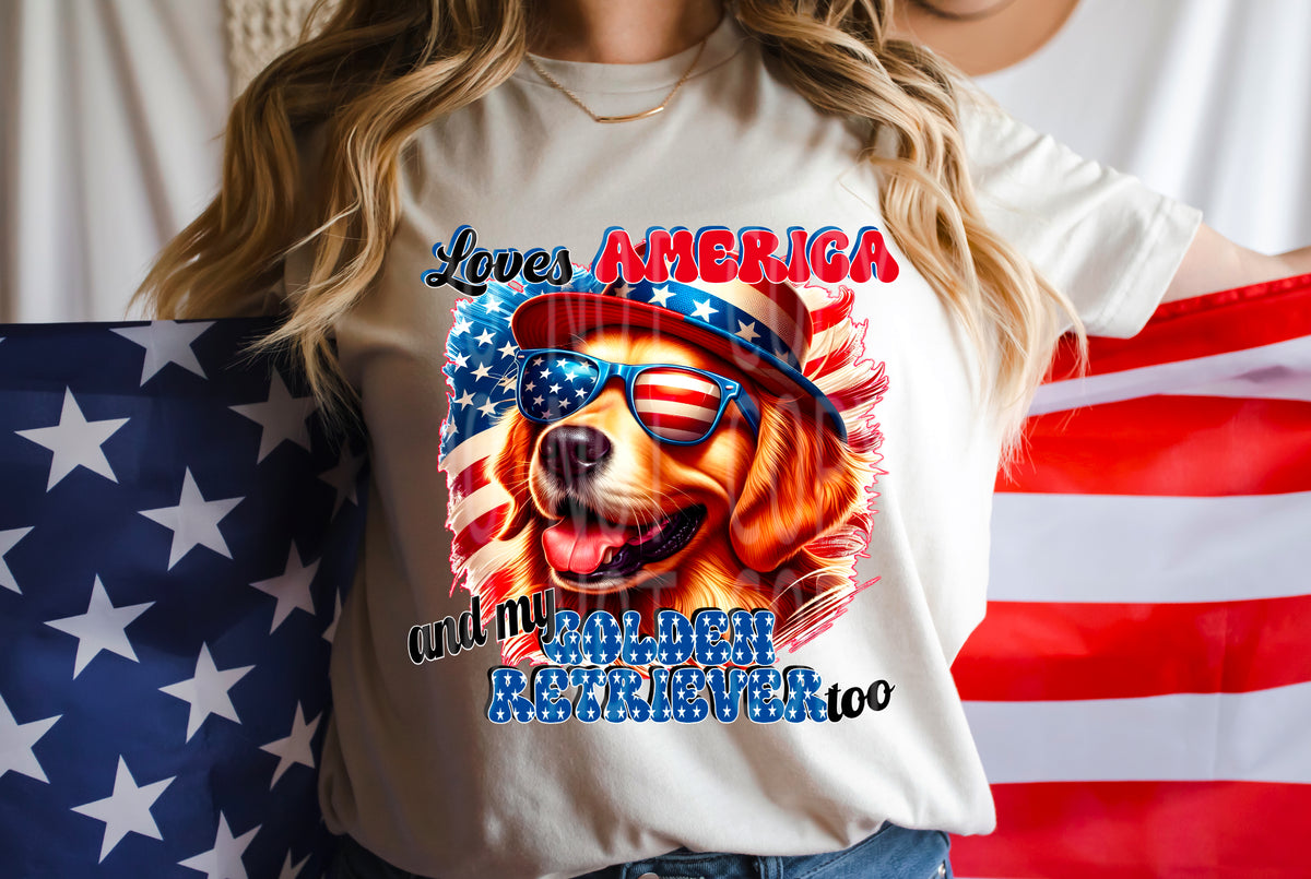 Loves America and my Golden Retriever too (DD) 98808 DTF transfer