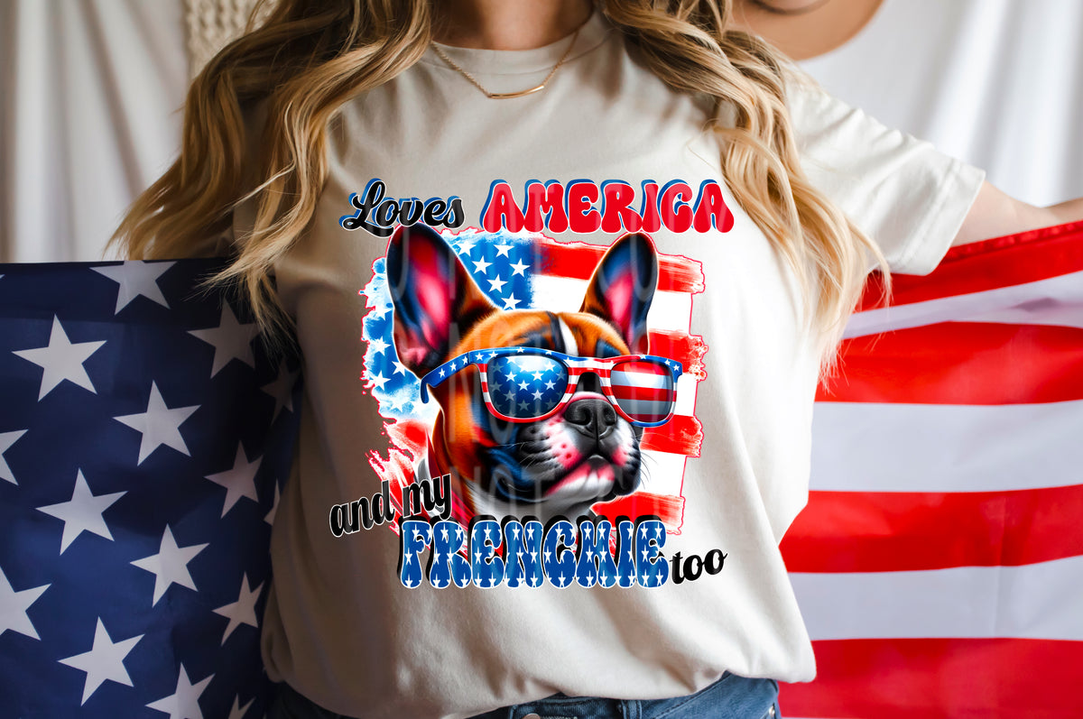 Loves America and my Frenchie too (DD) 98810 DTF transfer
