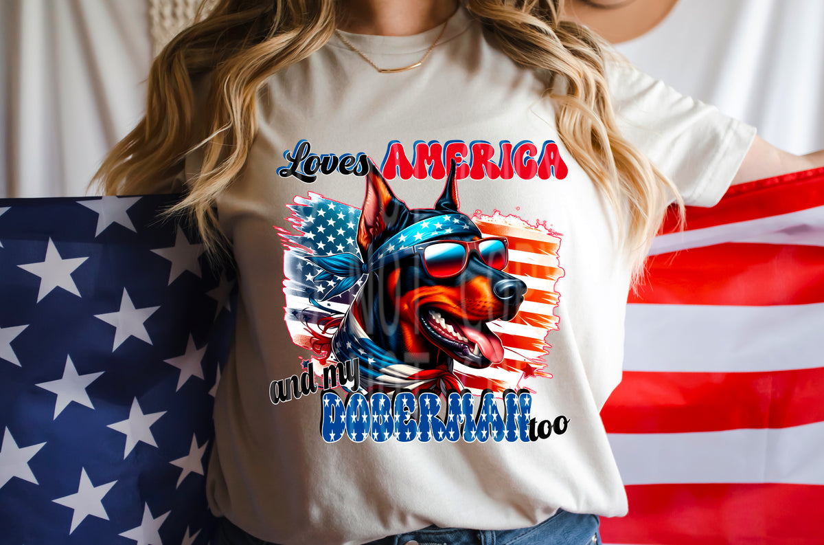 Loves America and my Doberman too (DD) 98811 DTF transfer