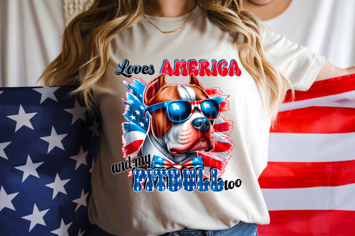 Loves America and my pitbull too (DD) 98814 DTF transfer