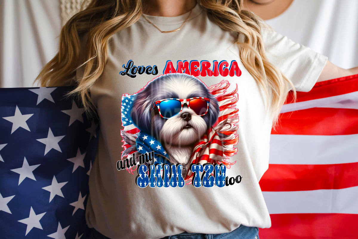 Loves America and my Shih-Tzu (DD) DTF transfer