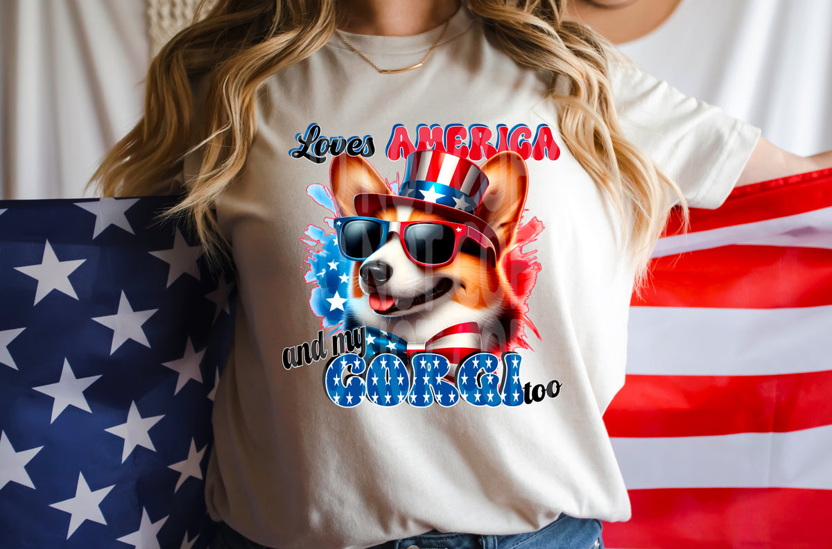 Loves America and my Corgi too (DD) 98816 DTF transfer