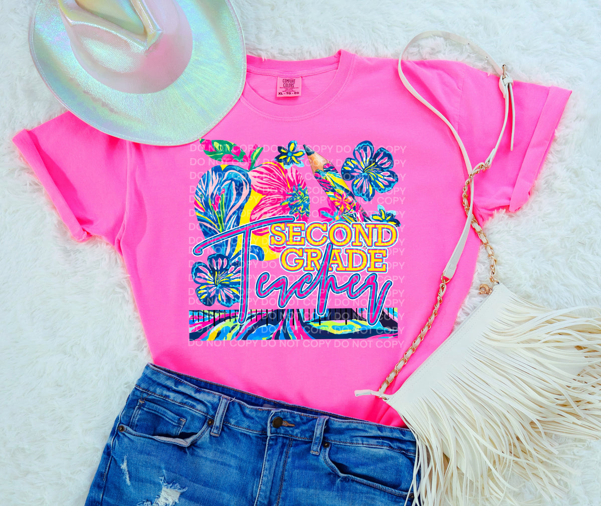 Second Grade teacher preppy floral (SCG) 102123 DTF transfer
