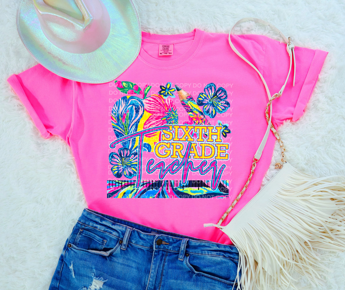 Sixth Grade teacher preppy floral (SCG) 102125 DTF transfer